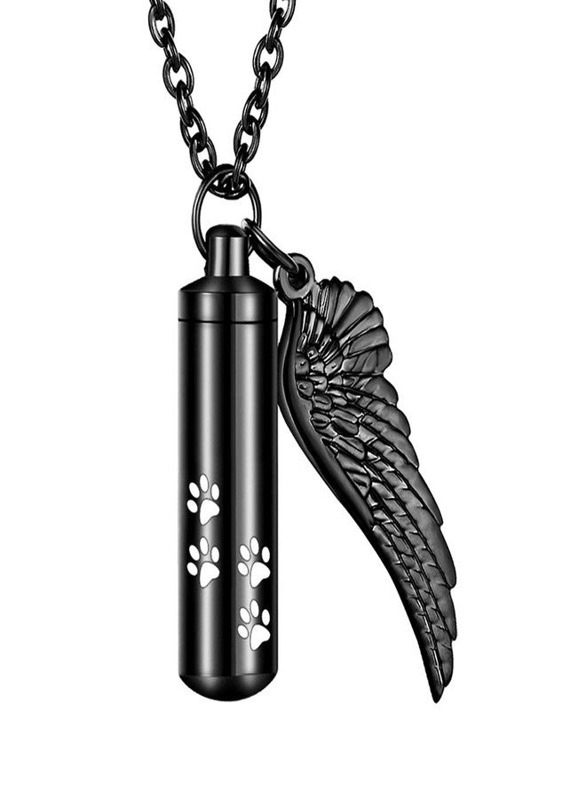 abooxiu Cylinder Cremation Necklace for Pet Ashes Urn Necklace with Angel Wing Pet Paw Ashes Necklace for Dog/Cat Pet Memorial Keepsake Jewelry - Image 1